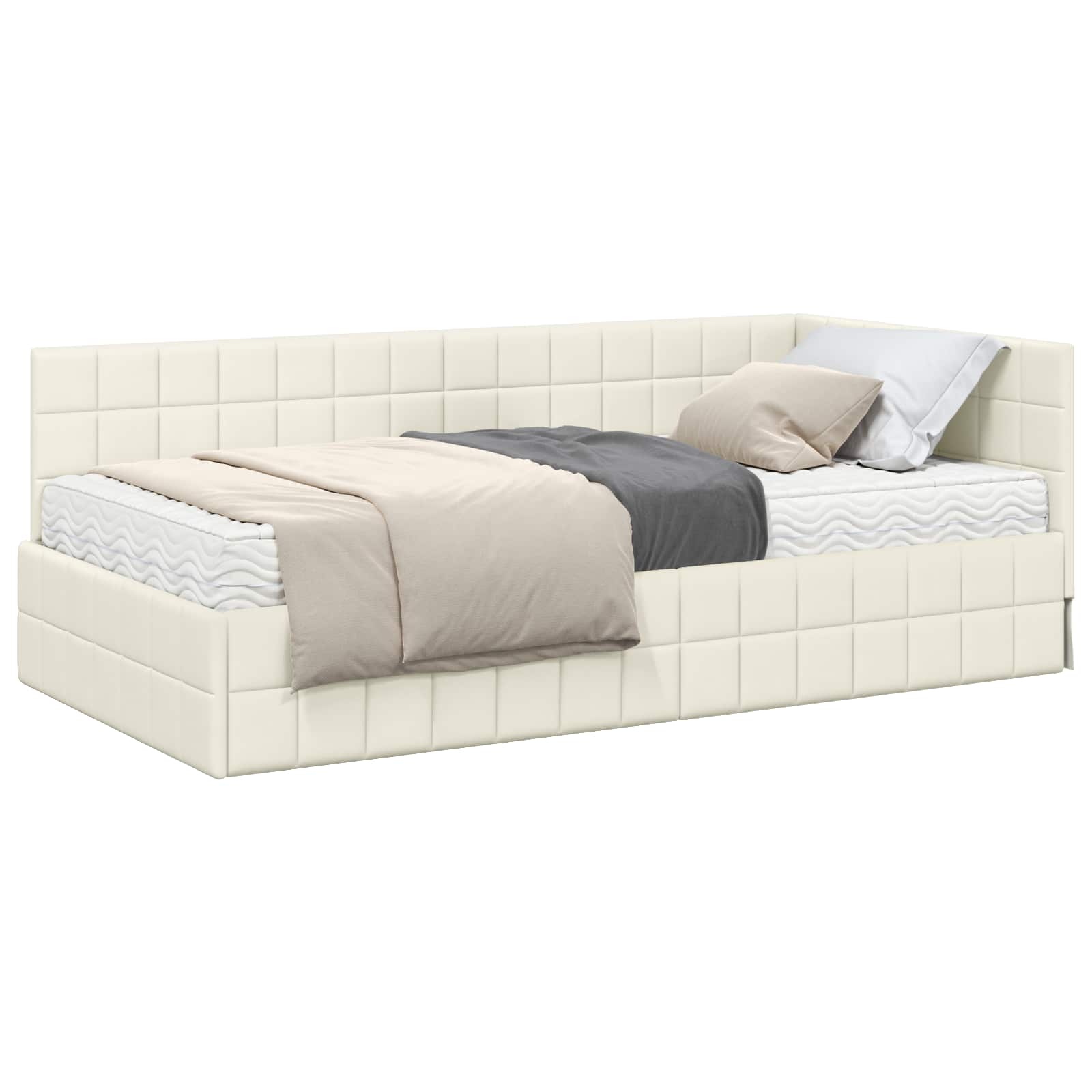 Hoekbedframe met Matras met hoofdeinde 2 pcs Crème Fluweel – afbeelding 2