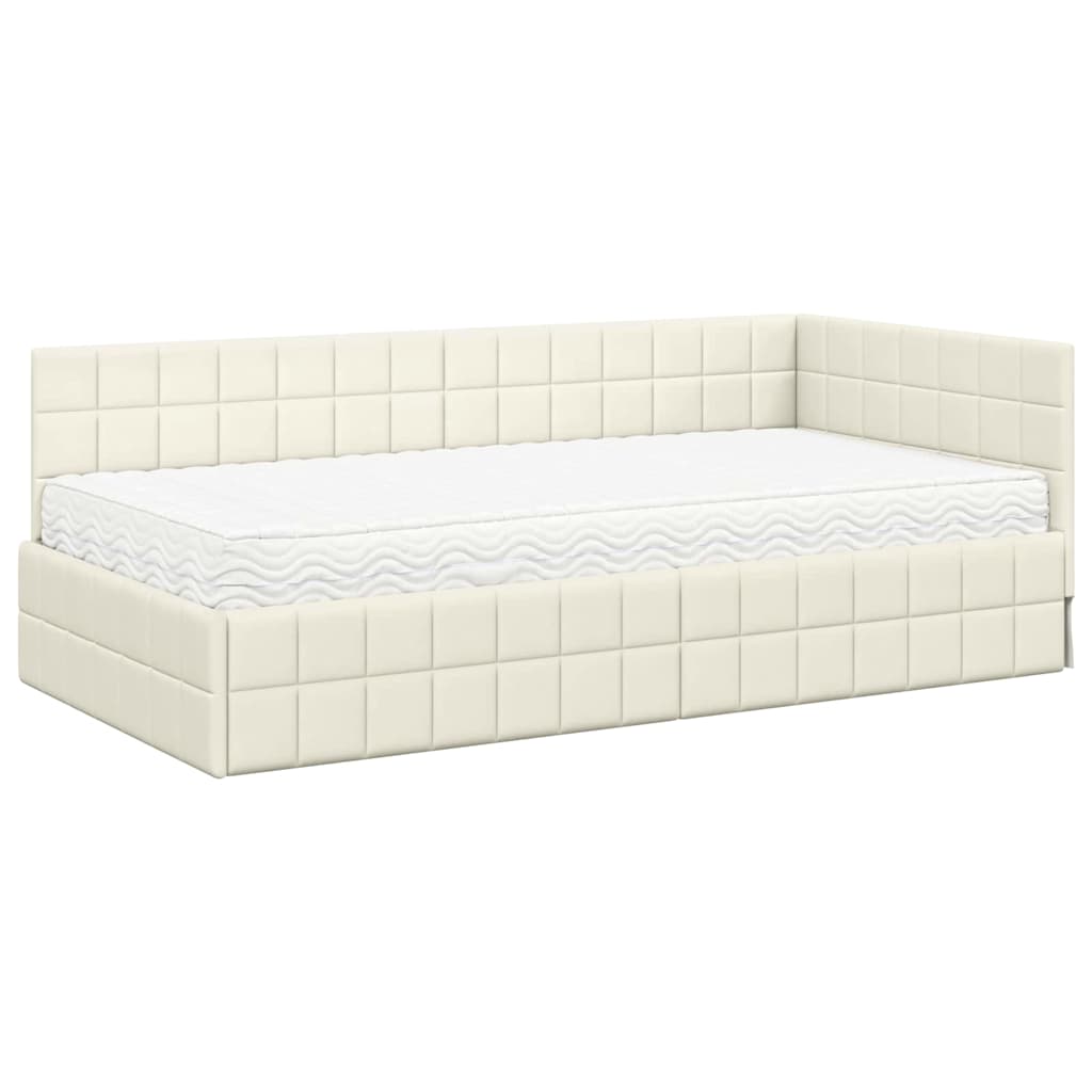 Hoekbedframe met Matras met hoofdeinde 2 pcs Crème Fluweel – afbeelding 4