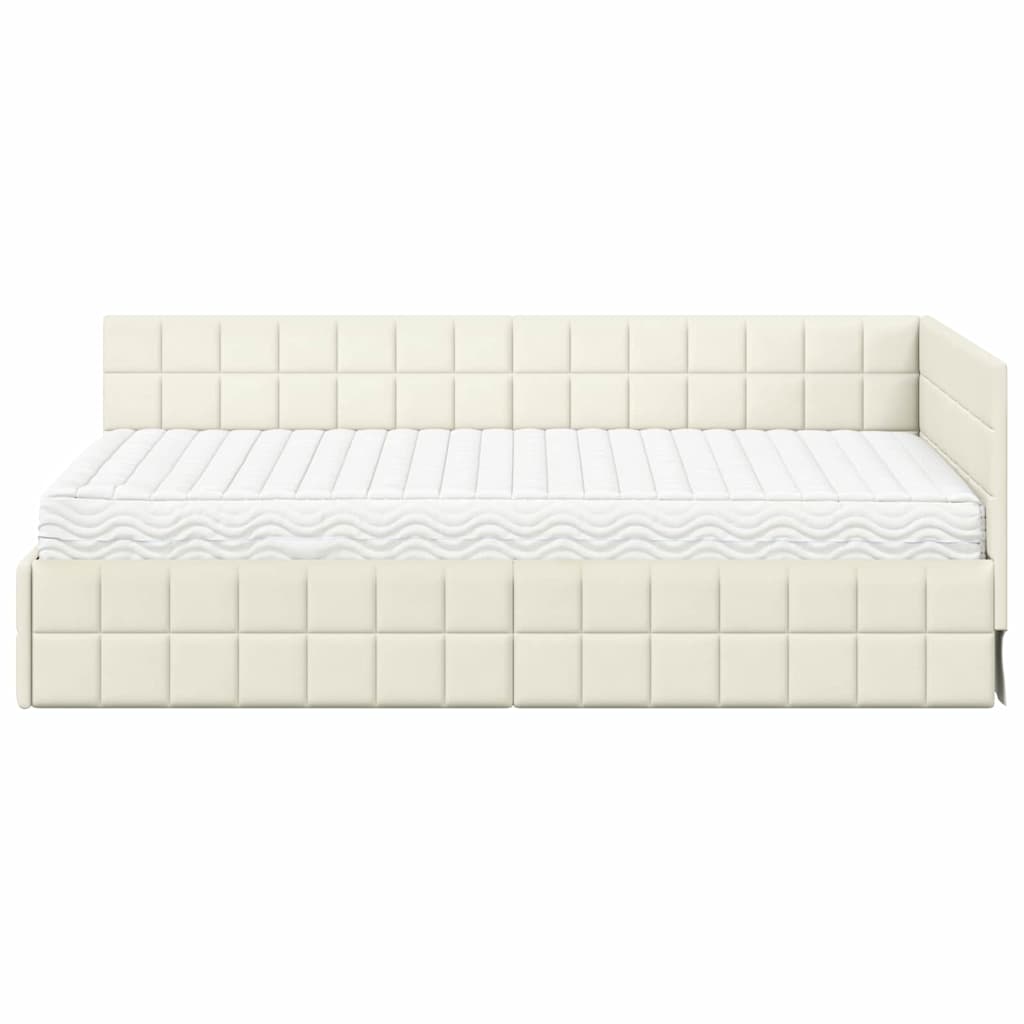 Hoekbedframe met Matras met hoofdeinde 2 pcs Crème Fluweel – afbeelding 5