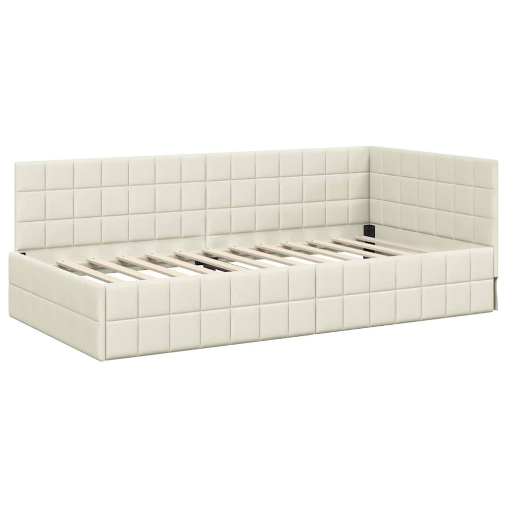 Hoekbedframe met Matras met hoofdeinde 2 pcs Crème Fluweel – afbeelding 6