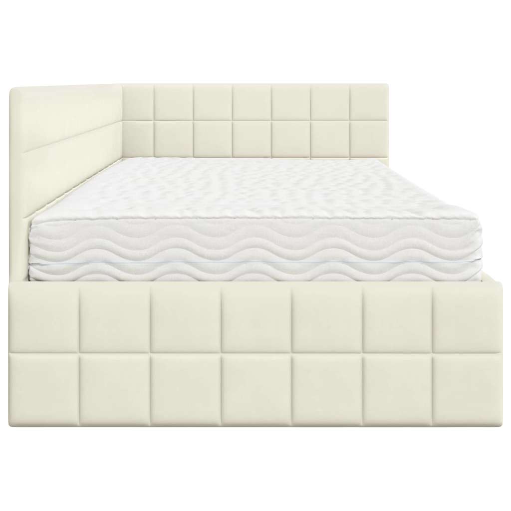 Hoekbedframe met Matras met hoofdeinde 2 pcs Crème Fluweel – afbeelding 8