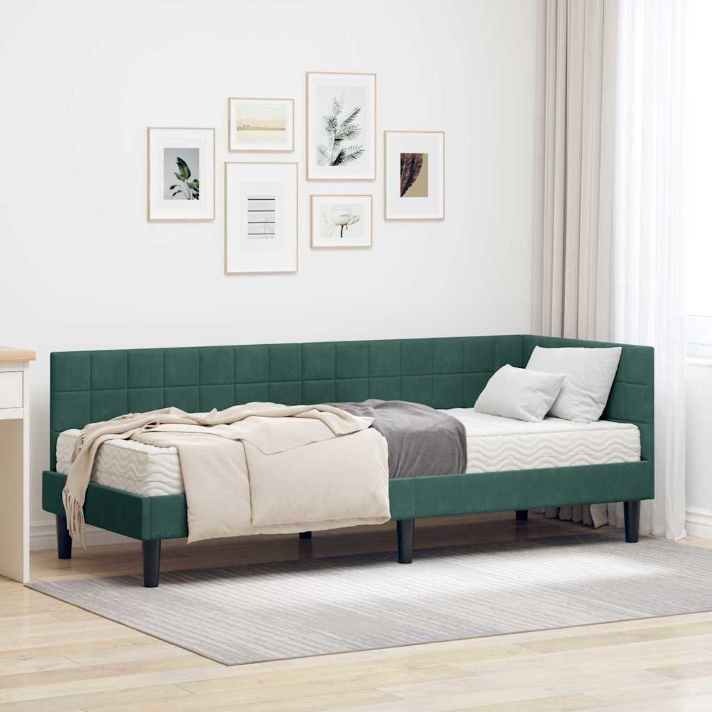 Hoekbedframe met Matras met hoofdeinde 2 pcs Groen Fluweel – afbeelding 1