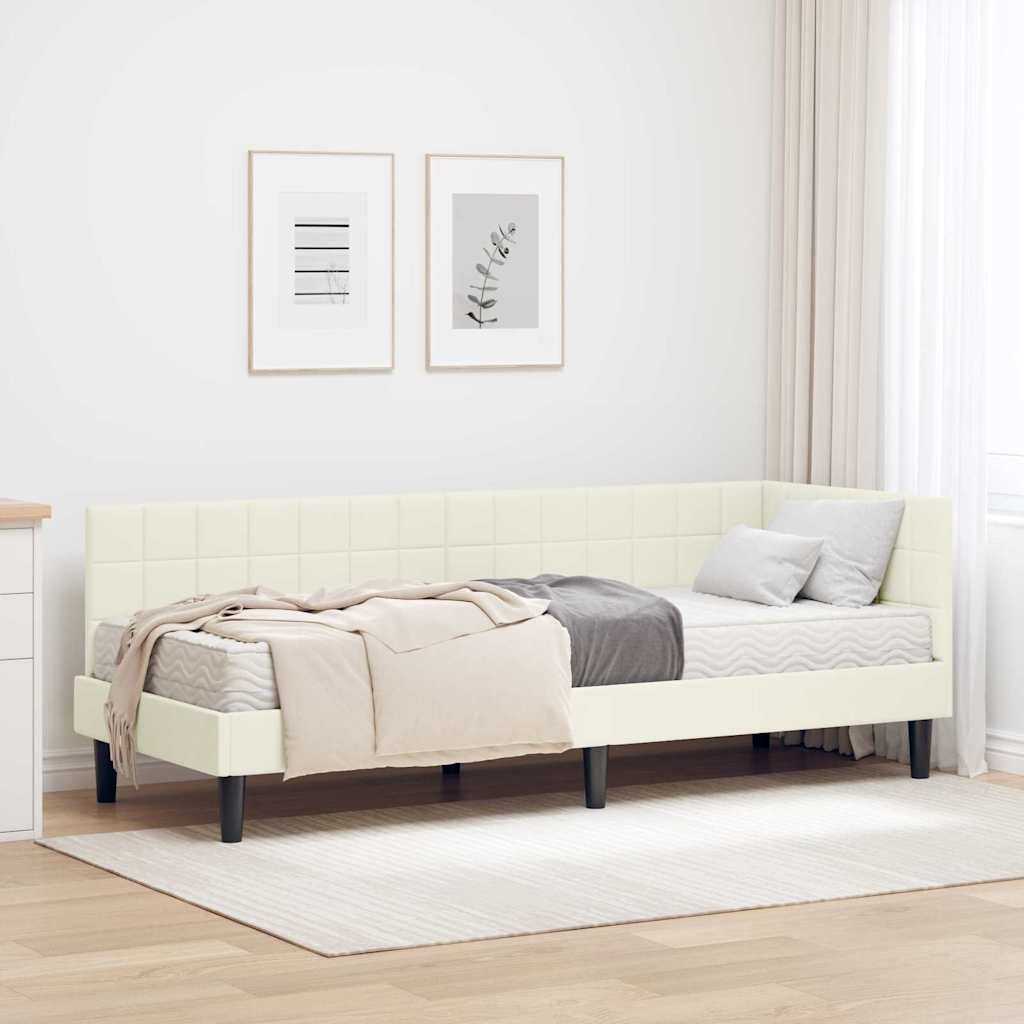 Hoekbedframe met Matras met hoofdeinde 2 pcs Crème Fluweel – afbeelding 1