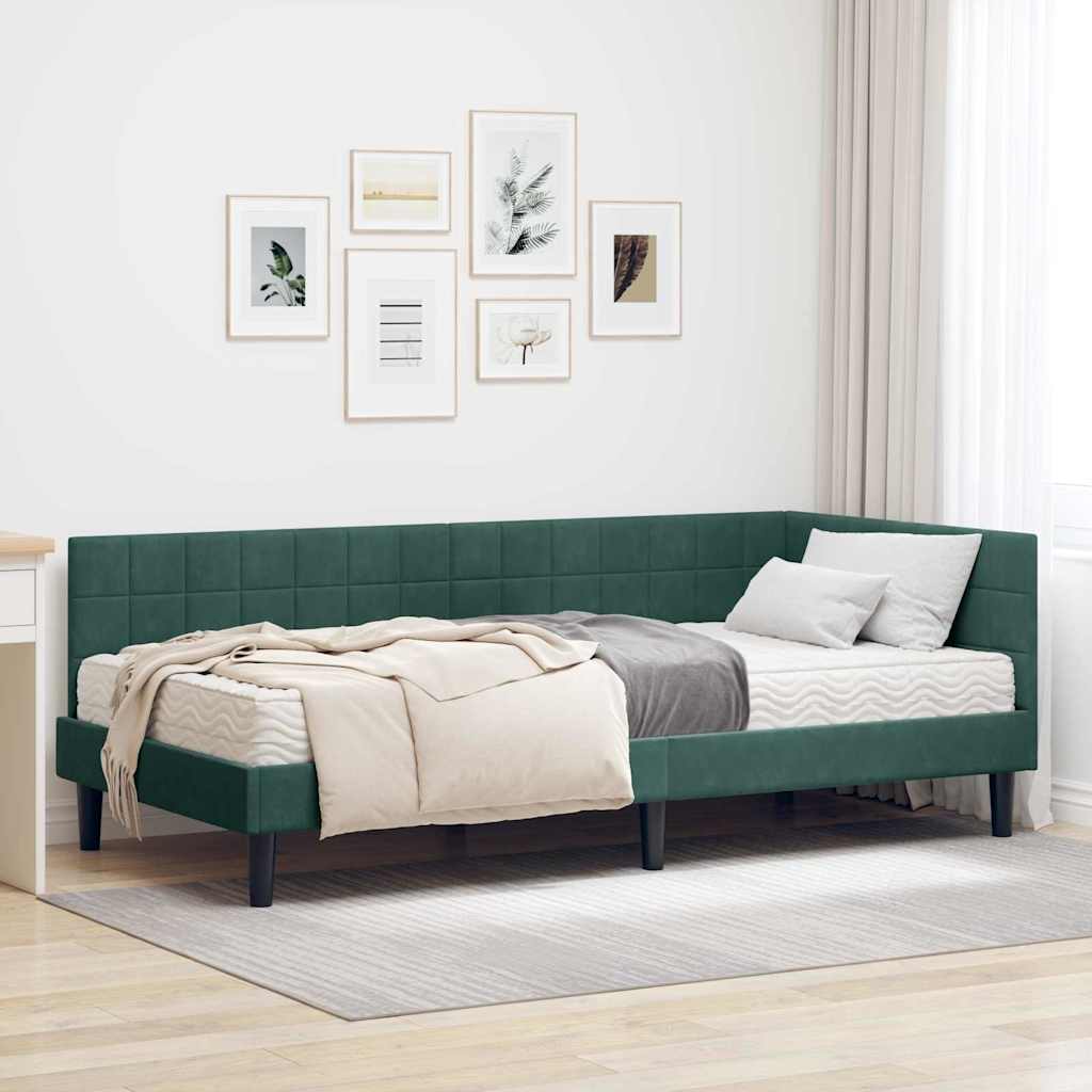 Hoekbedframe met Matras met hoofdeinde 2 pcs Groen Fluweel – afbeelding 1