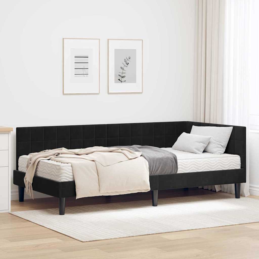 Hoekbedframe met Matras met hoofdeinde 2 pcs Zwart Fluweel – afbeelding 1