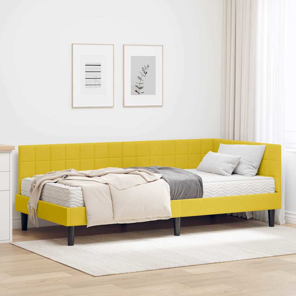 Hoekbedframe met Matras met hoofdeinde 2 pcs Geel Fluweel – afbeelding 1