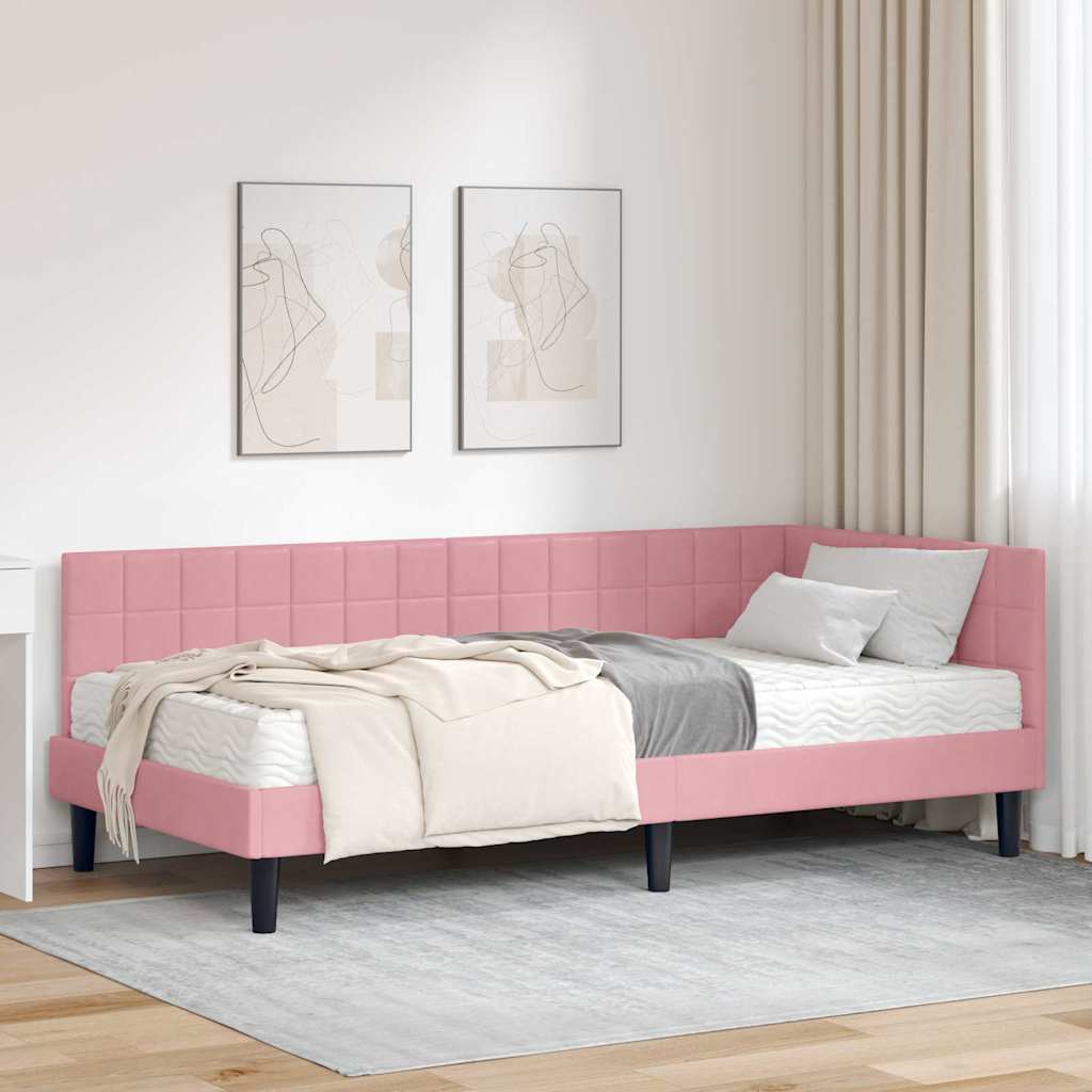 Hoekbedframe met Matras met hoofdeinde 2 pcs Grijs Fluweel – afbeelding 1