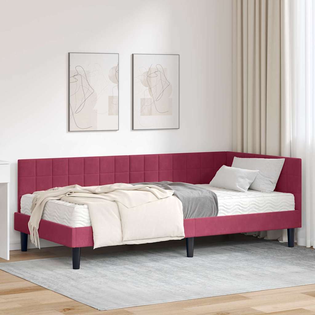 Hoekbedframe met Matras met hoofdeinde 2 pcs Groen Fluweel – afbeelding 1
