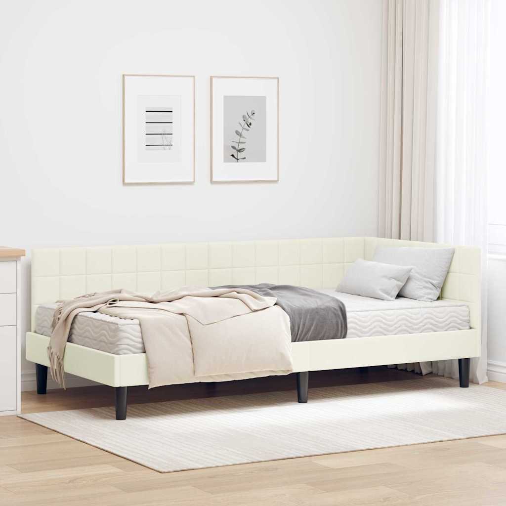 Hoekbedframe met Matras met hoofdeinde 2 pcs Crème Fluweel – afbeelding 1
