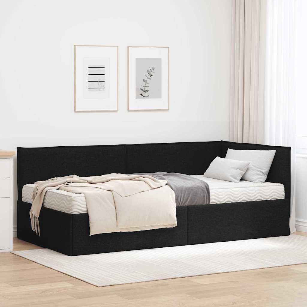 Hoekbedframe met Matras met hoofdeinde 2 pcs Groen Fluweel – afbeelding 1