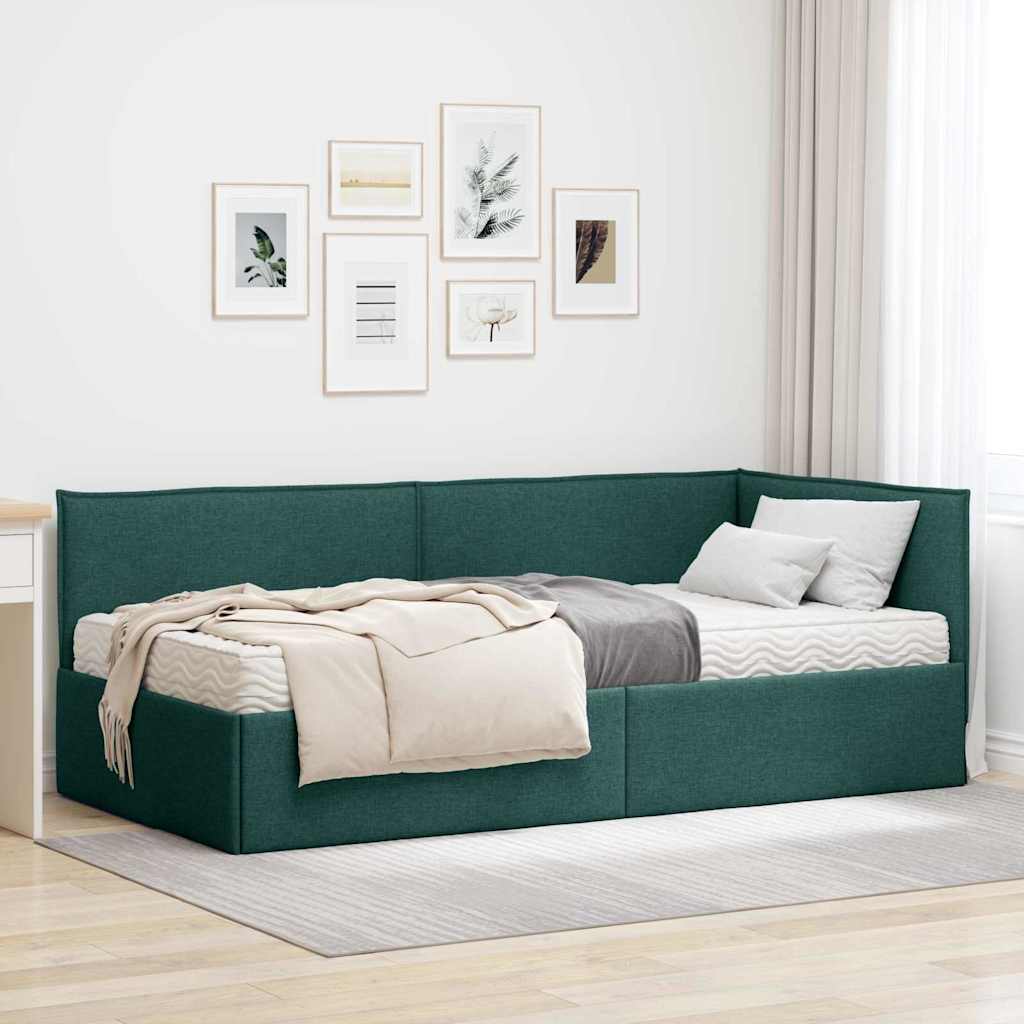 Hoekbedframe met Matras met hoofdeinde 2 pcs Groen Fluweel – afbeelding 1