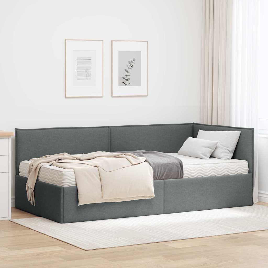 Hoekbedframe met Matras met hoofdeinde 2 pcs Grijs Fluweel – afbeelding 1