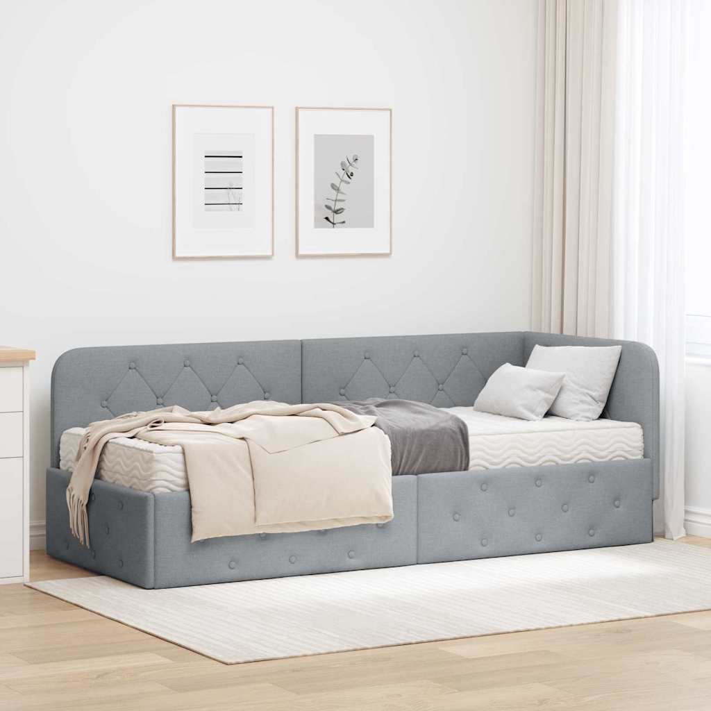 Hoekbedframe Lichtgrijs 80 x 200 cm Stof