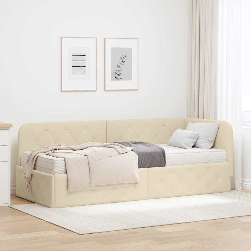 Hoekbedframe Crème 80 x 200 cm Stof – afbeelding 1