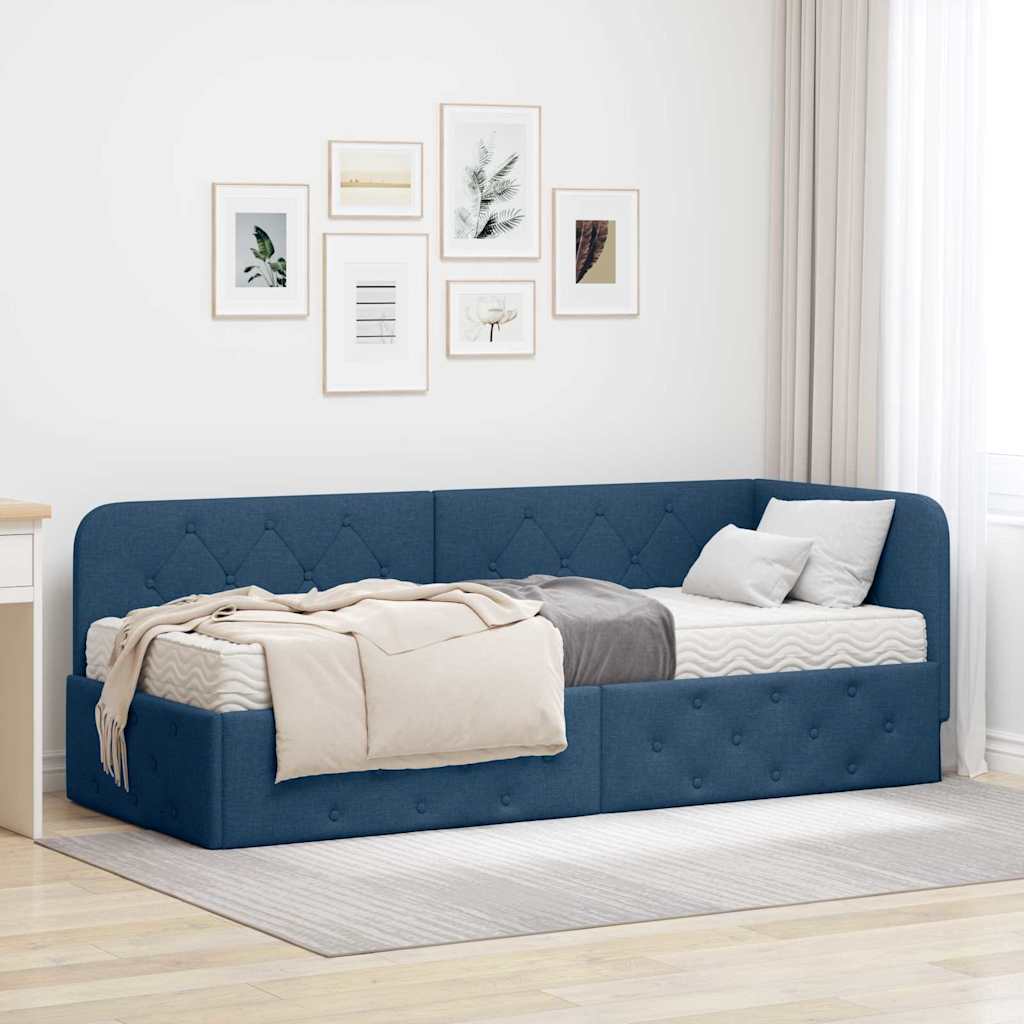 Hoekbedframe Blauw 80 x 200 cm Stof – afbeelding 1