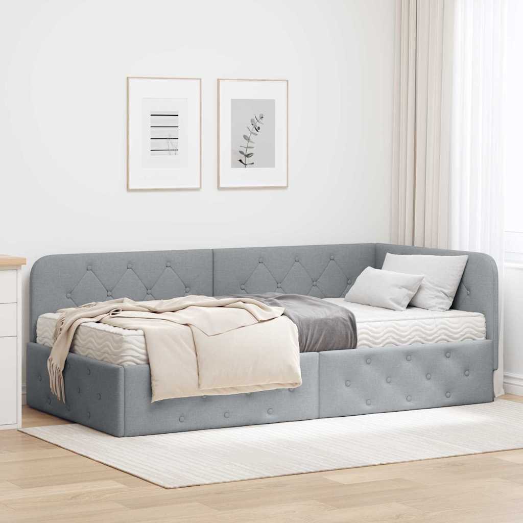 Hoekbedframe Lichtgrijs 90 x 190 cm Stof