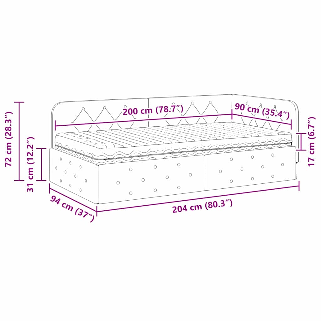 Hoekbedframe Donkergroen 90 x 200 cm Stof – afbeelding 12
