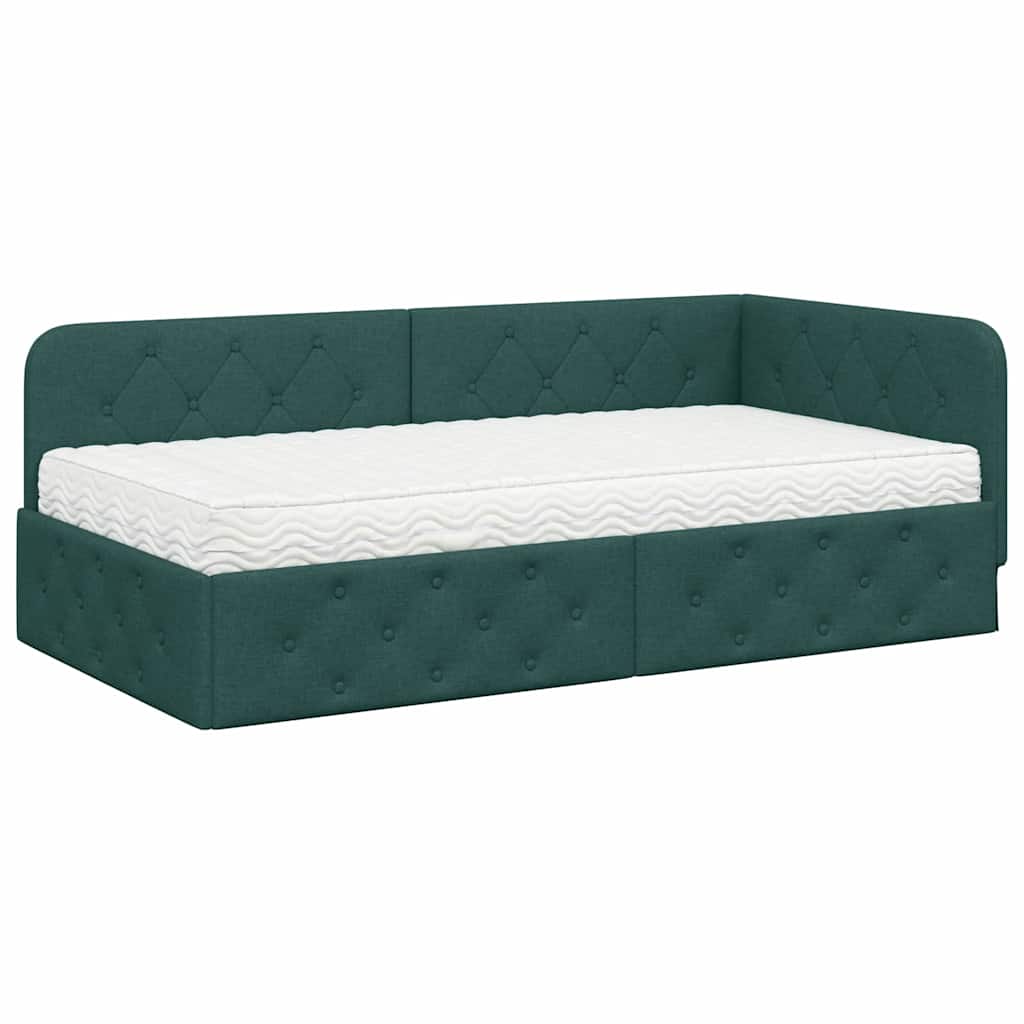 Hoekbedframe Donkergroen 90 x 200 cm Stof – afbeelding 2