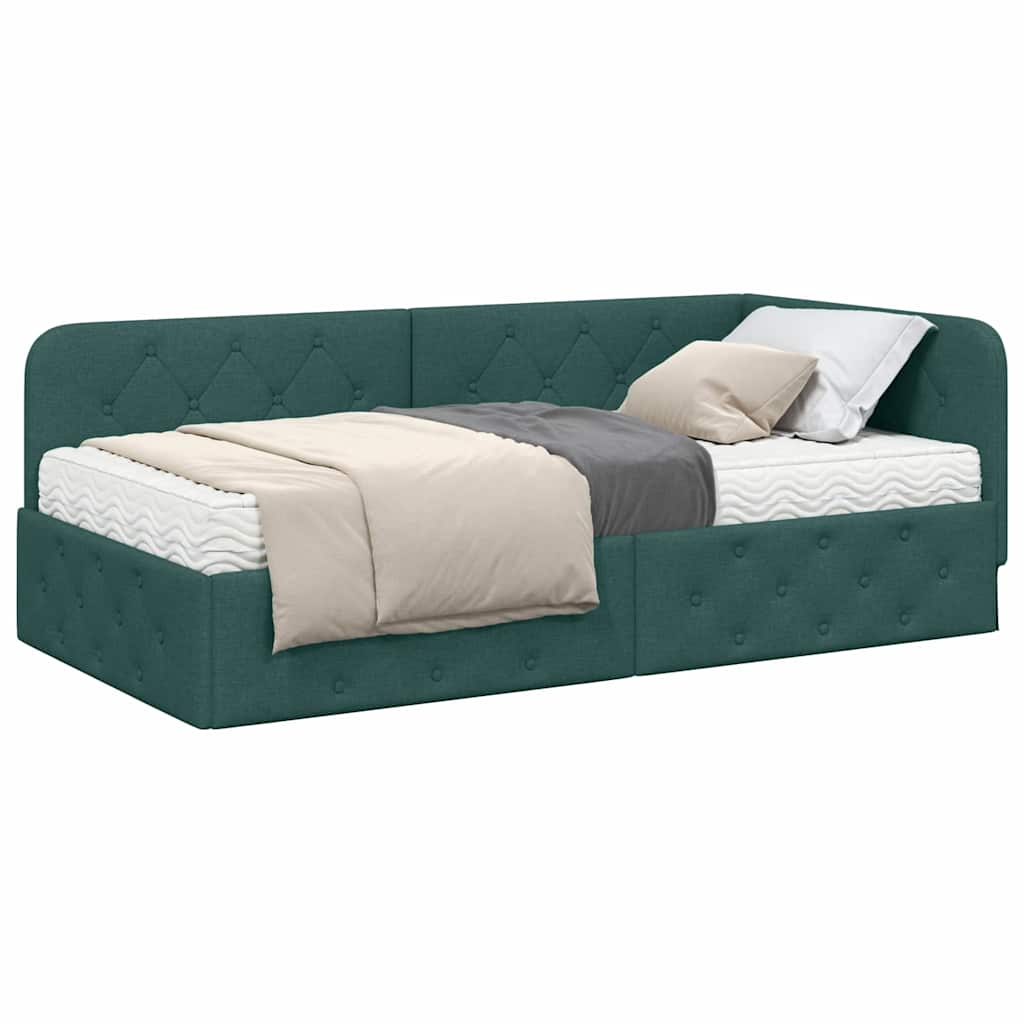 Hoekbedframe Donkergroen 90 x 200 cm Stof – afbeelding 3