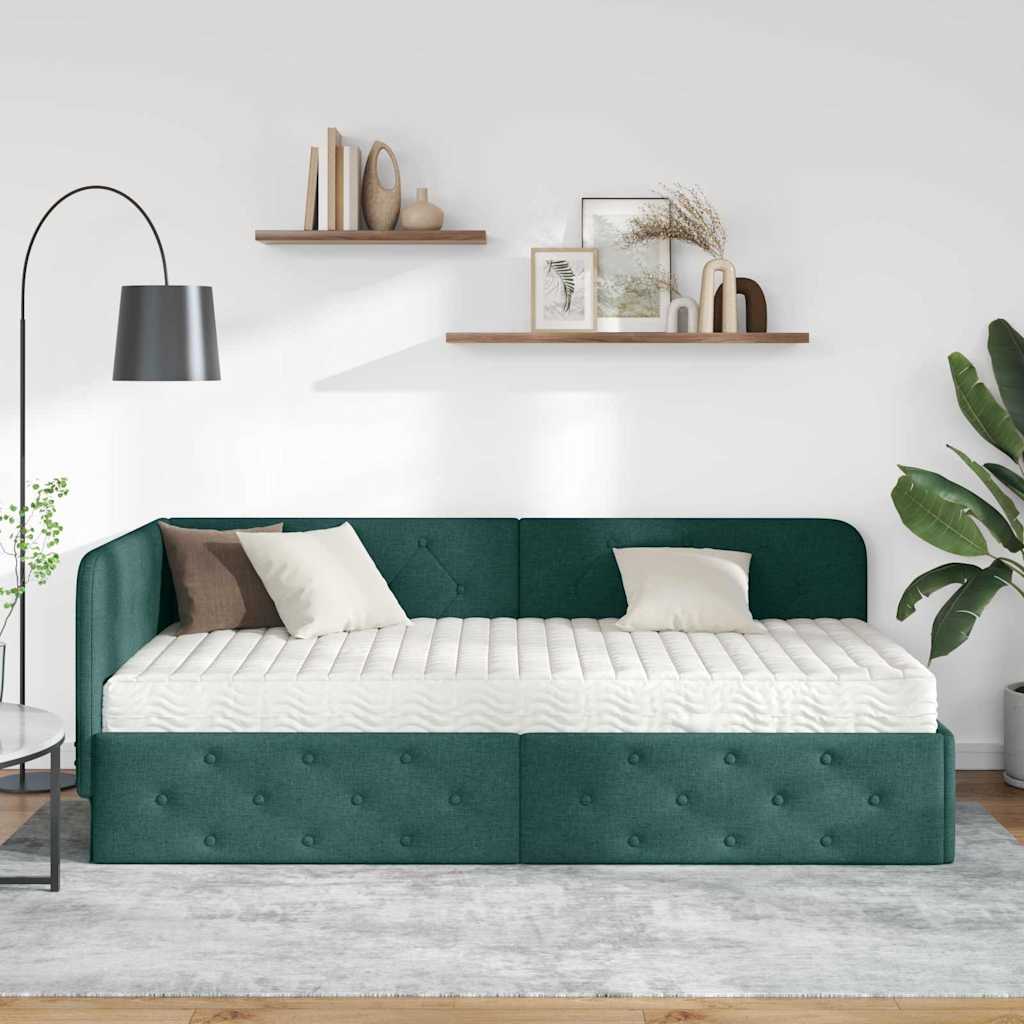 Hoekbedframe Donkergroen 90 x 200 cm Stof – afbeelding 4