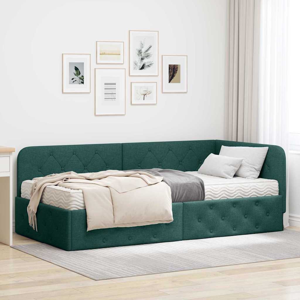 Hoekbedframe Donkergroen 100 x 200 cm Stof