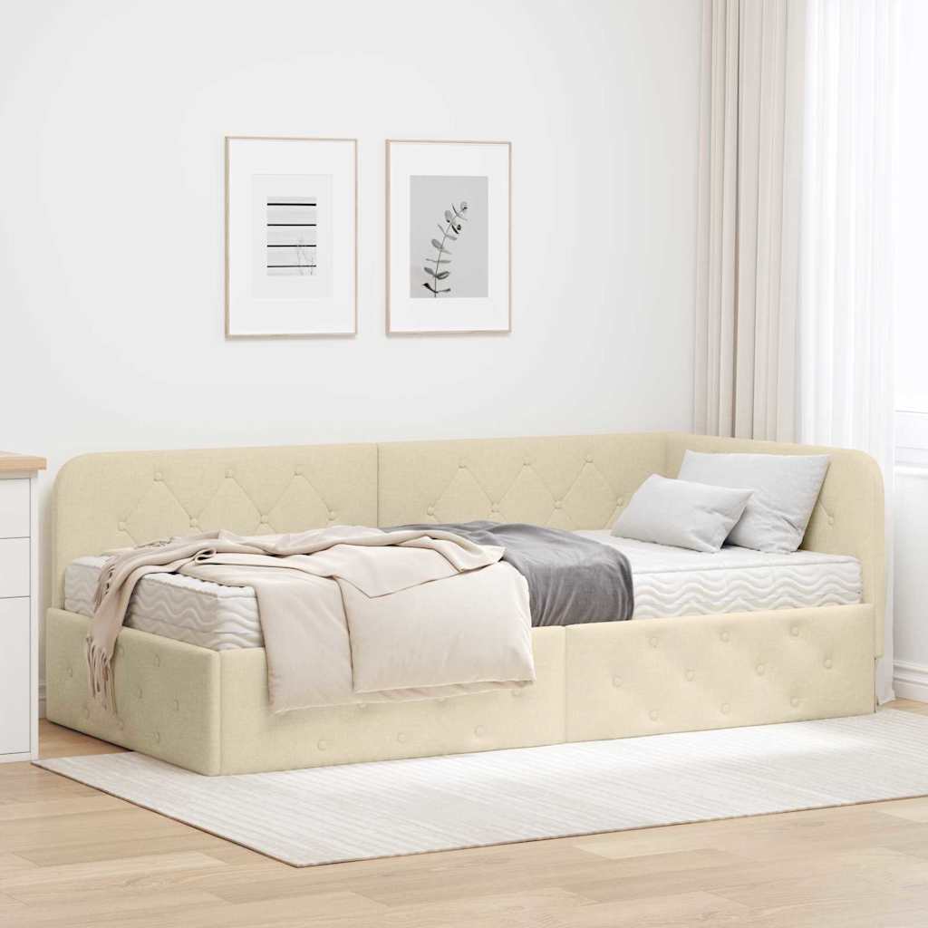 Hoekbedframe Crème 100 x 200 cm Stof