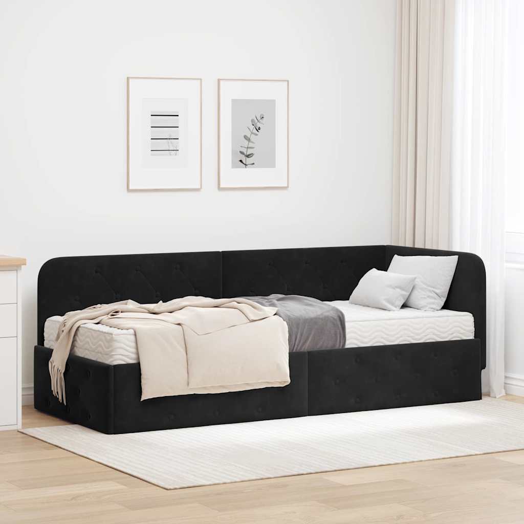 Hoekbedframe Zwart 80 x 200 cm Fluweel