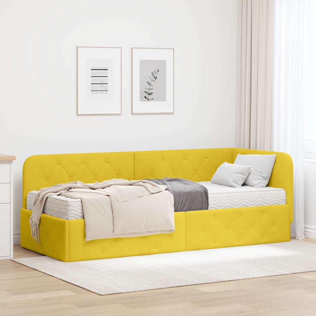 Hoekbedframe Geel 80 x 200 cm Fluweel – afbeelding 1
