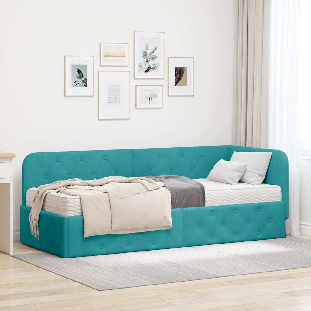 Hoekbedframe Turquoise 80 x 200 cm Fluweel – afbeelding 1