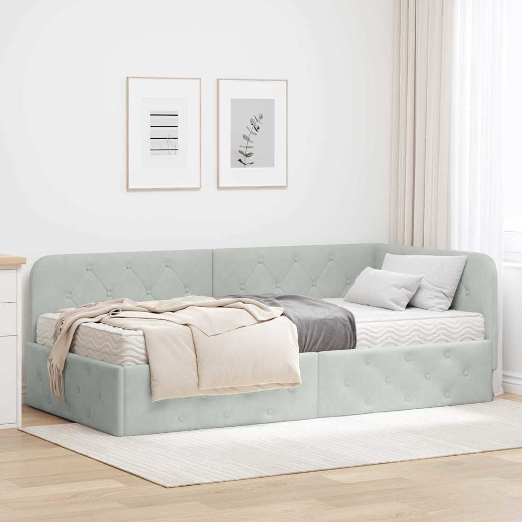 Hoekbedframe Lichtgrijs 90 x 190 cm Fluweel