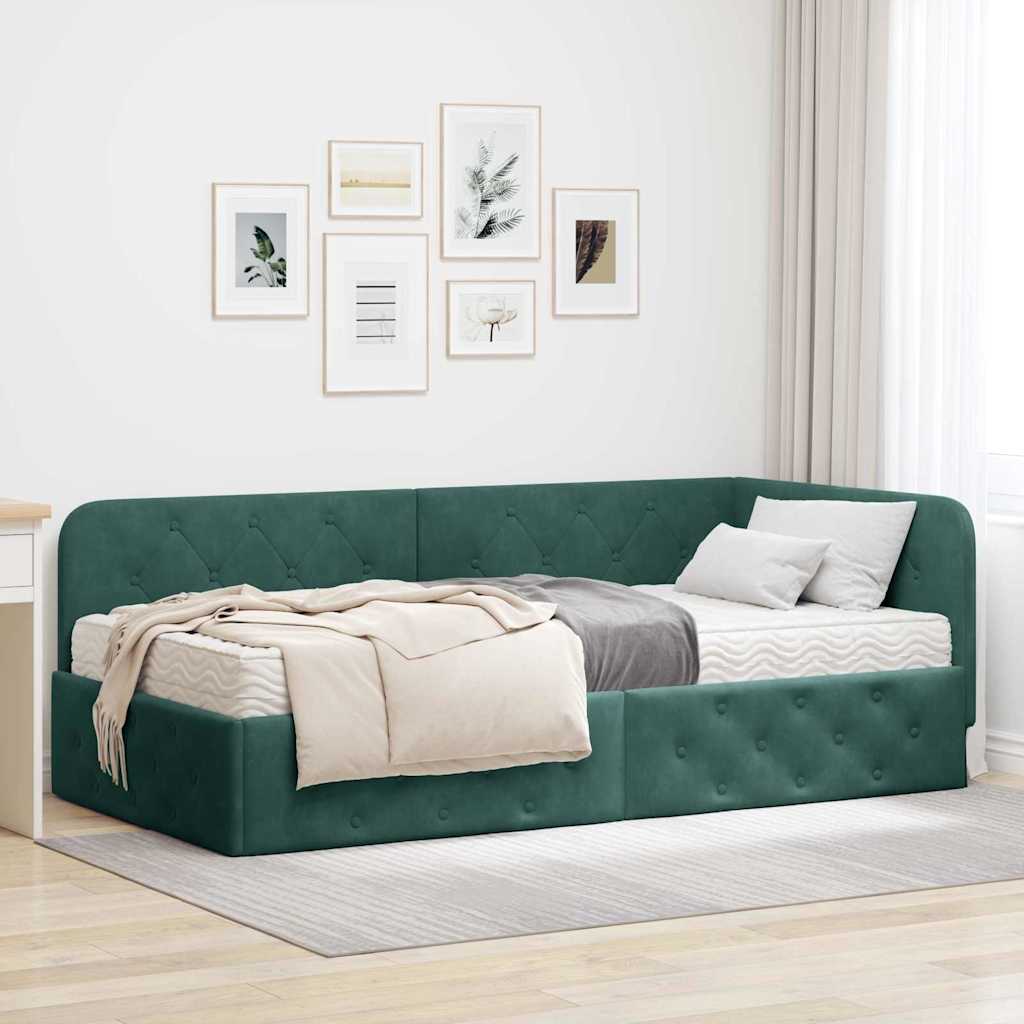 Hoekbedframe Donkergroen 100 x 200 cm Fluweel – afbeelding 1