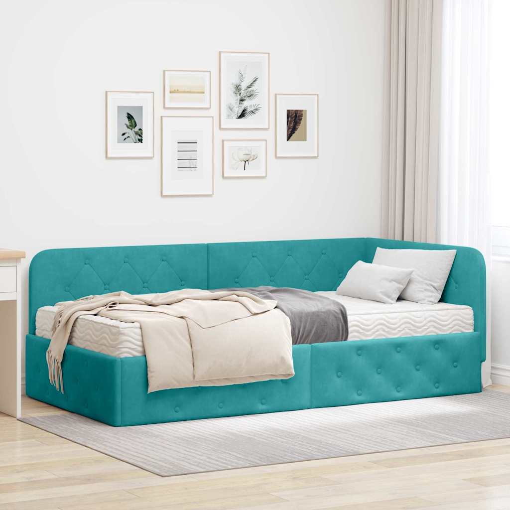 Hoekbedframe Turquoise 100 x 200 cm Fluweel