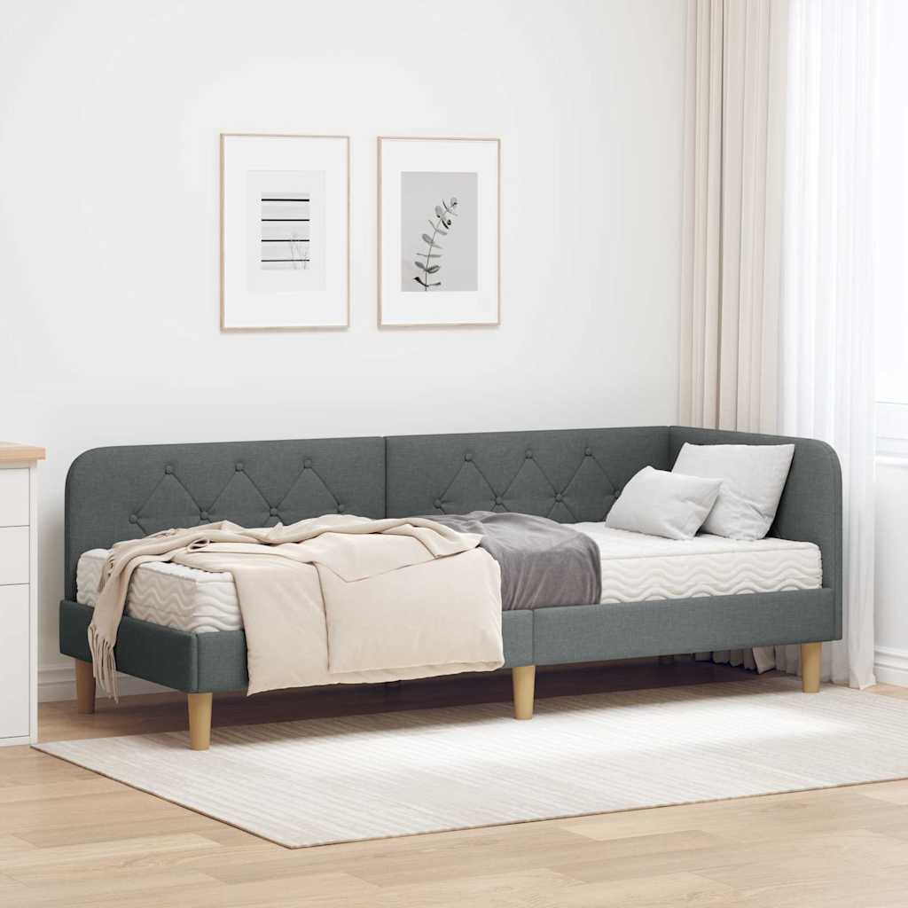 Hoekbedframe Donkergrijs 80 x 200 cm Stof – afbeelding 1