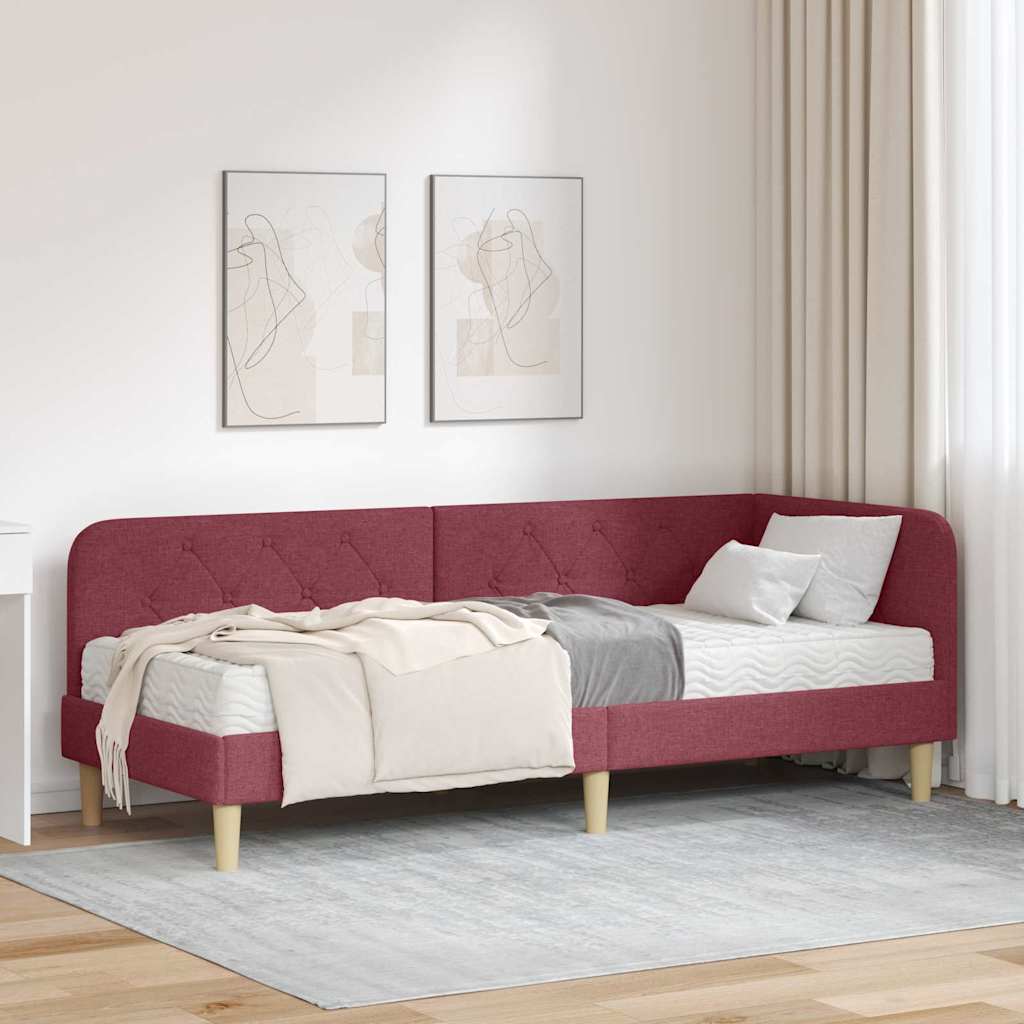 Hoekbedframe Wijnrood 80 x 200 cm Stof – afbeelding 1