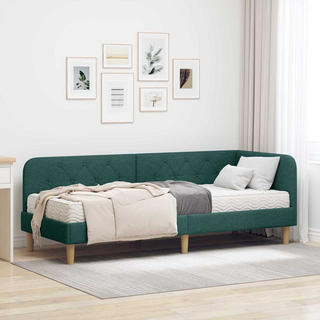 Hoekbedframe Donkergroen 80 x 200 cm Stof – afbeelding 1