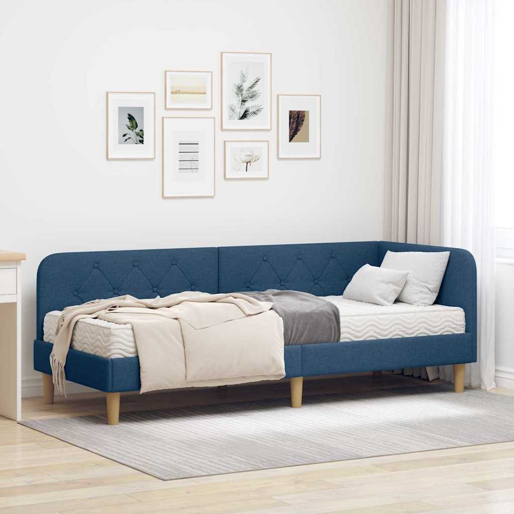 Hoekbedframe Blauw 80 x 200 cm Stof – afbeelding 1