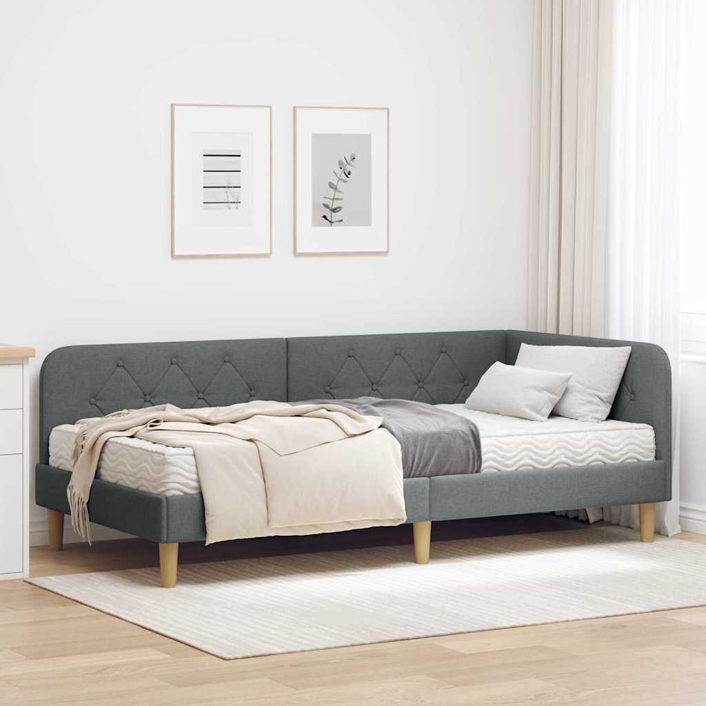Hoekbedframe Donkergrijs 90 x 190 cm Stof – afbeelding 1