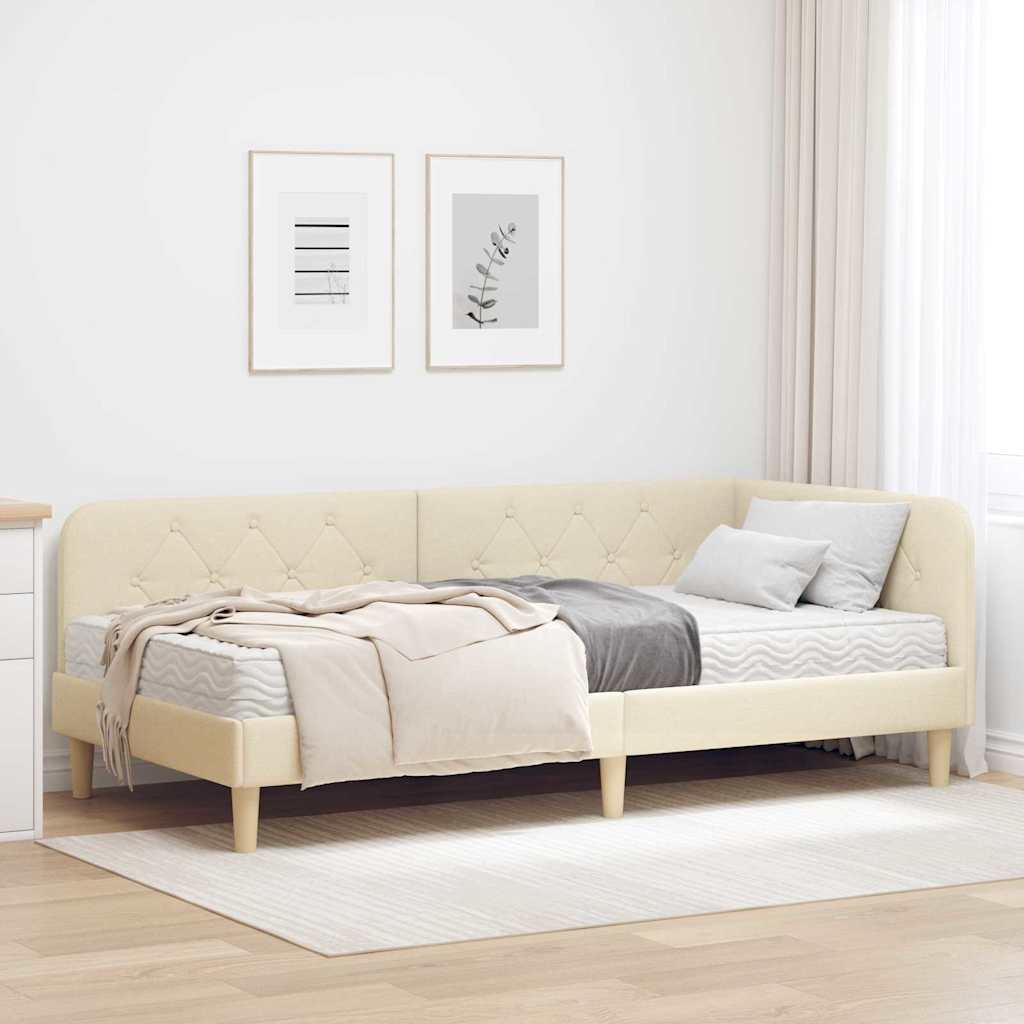 Hoekbedframe Crème 90 x 190 cm Stof – afbeelding 1