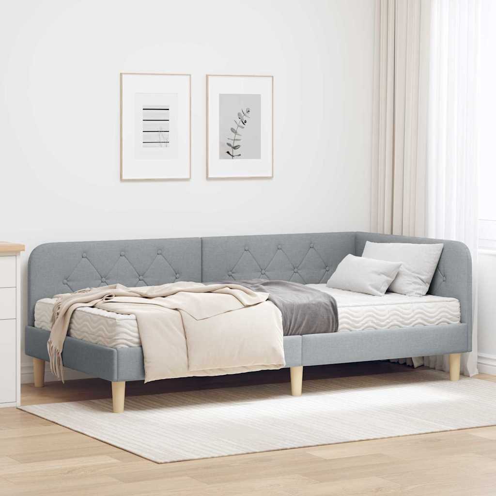 Hoekbedframe Lichtgrijs 90 x 200 cm Stof – afbeelding 1