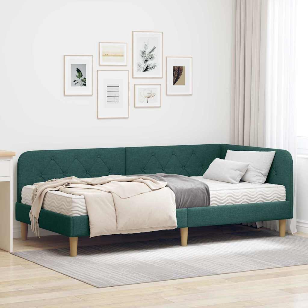 Hoekbedframe Donkergroen 90 x 200 cm Stof – afbeelding 1