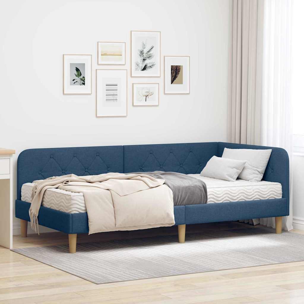Hoekbedframe Blauw 100 x 200 cm Stof