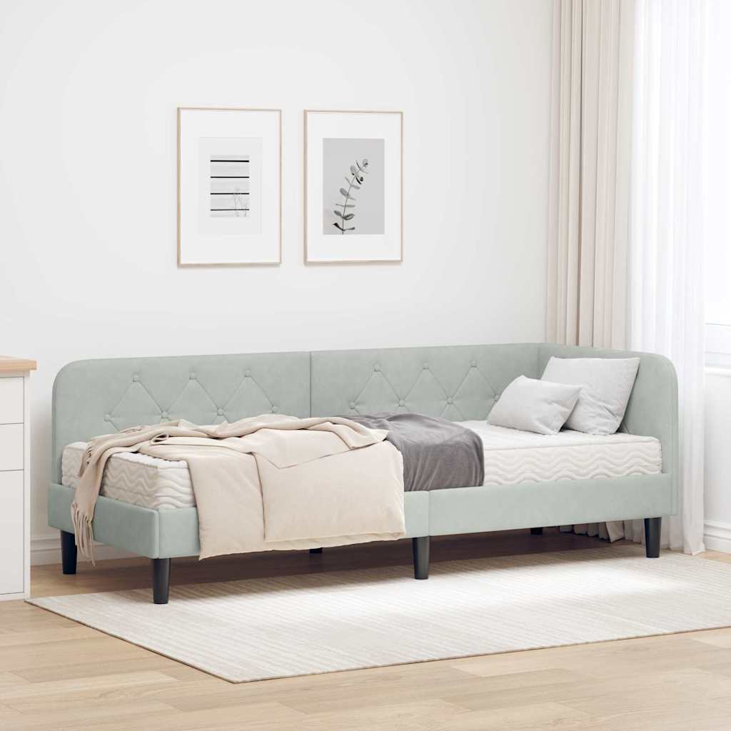 Hoekbedframe Lichtgrijs 80 x 200 cm Fluweel – afbeelding 1