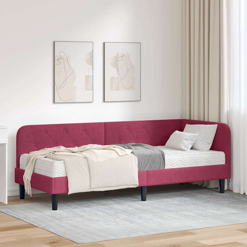 Hoekbedframe Wijnrood 80 x 200 cm Fluweel