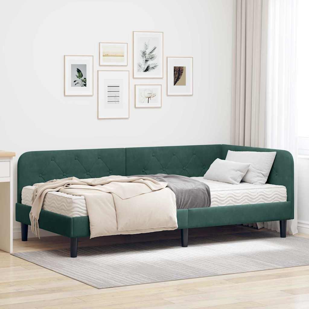 Hoekbedframe Donkergroen 90 x 190 cm Fluweel – afbeelding 1