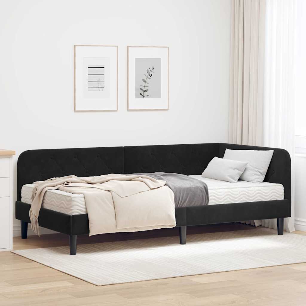 Hoekbedframe Zwart 90 x 190 cm Fluweel – afbeelding 1