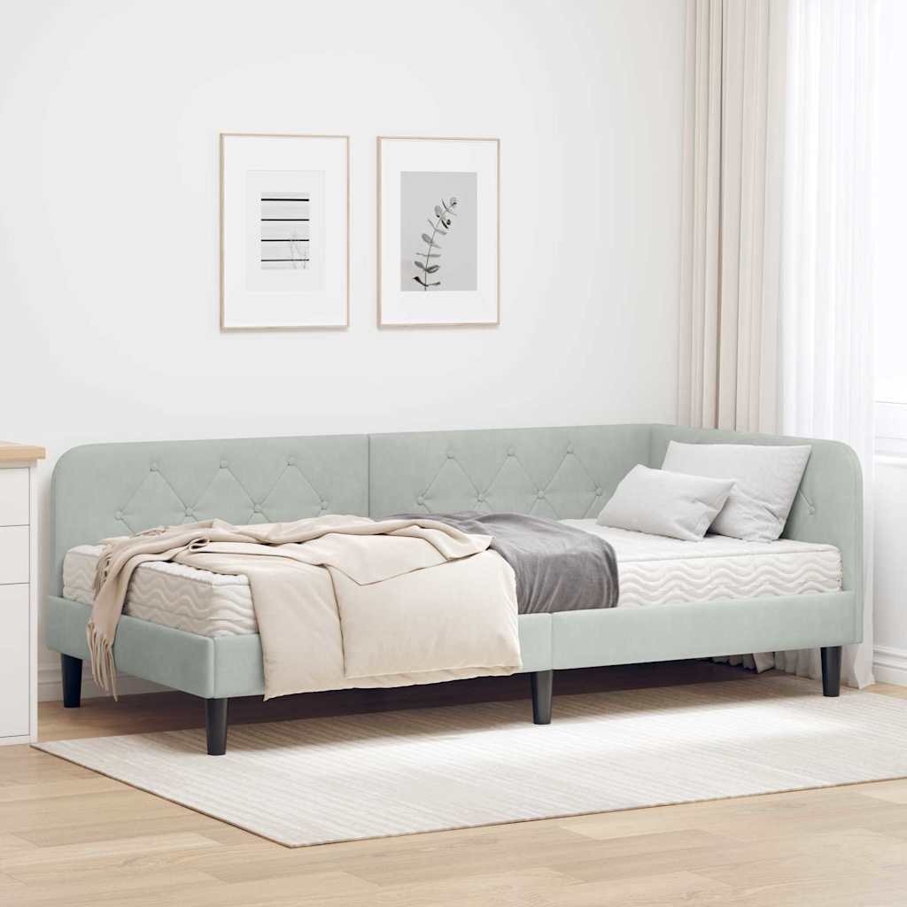 Hoekbedframe Lichtgrijs 90 x 200 cm Fluweel – afbeelding 1