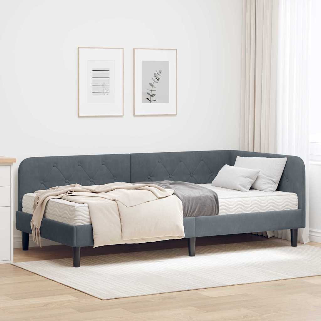 Hoekbedframe Donkergrijs 90 x 200 cm Fluweel – afbeelding 1