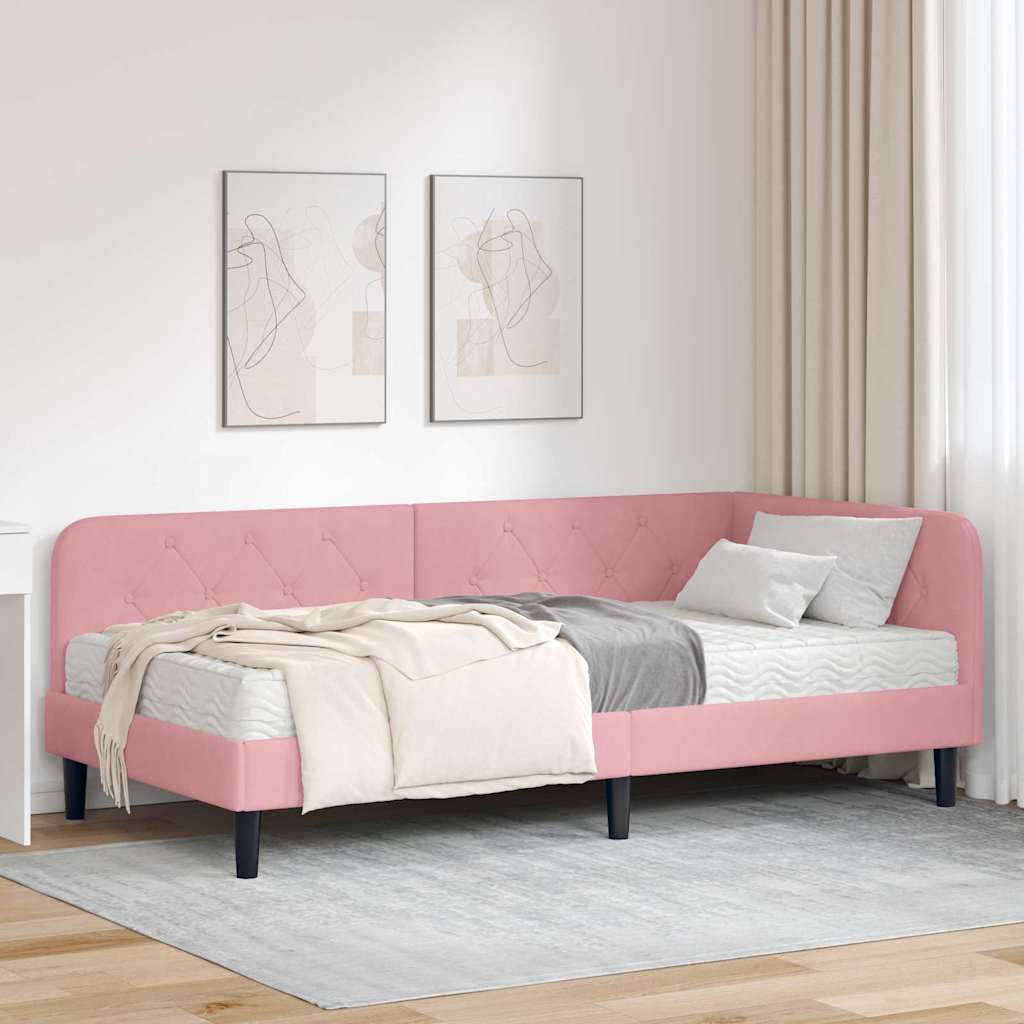 Hoekbedframe Roze 90 x 200 cm Fluweel – afbeelding 1