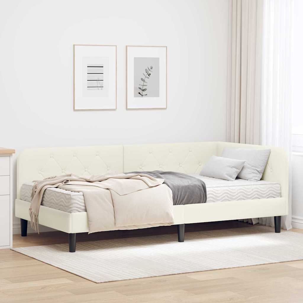 Hoekbedframe Crème 90 x 200 cm Fluweel – afbeelding 1