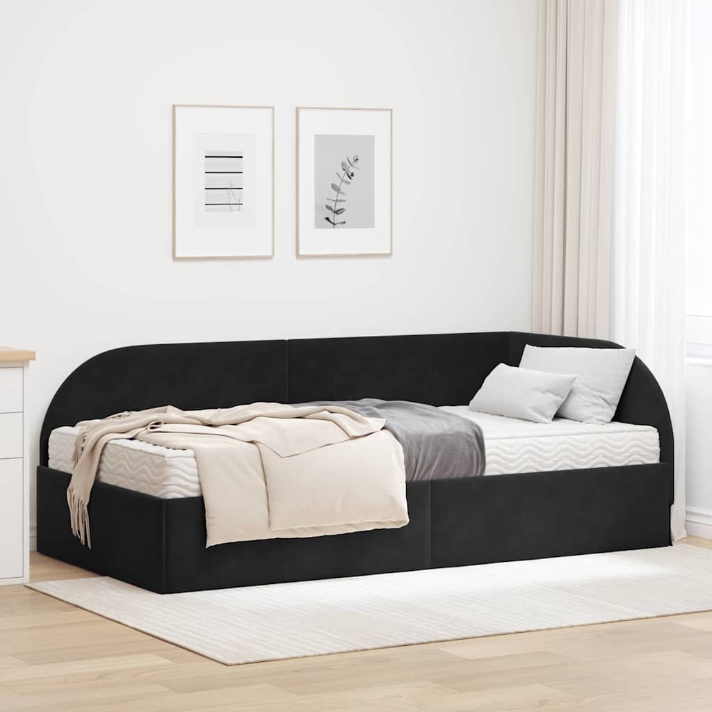 Hoekbedframe met Matras met hoofdeinde 2 pcs Zwart Fluweel – afbeelding 1
